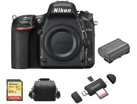 Kit Cámara Réflex NIKON D750 Corpo + Tarjeta SD de 64GB + Funda para cámara + bateria EN-EL15B + Lector de Tarjeta de memória