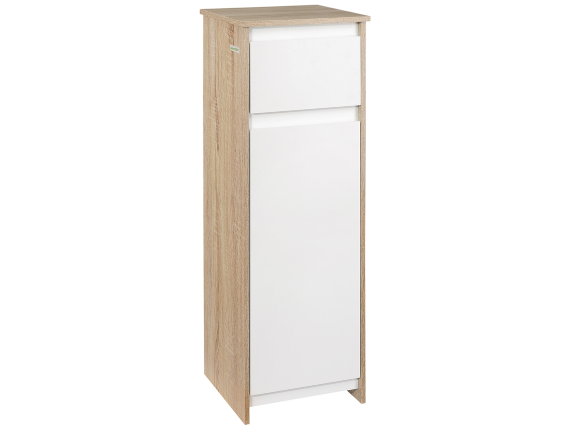 VPMKP - Armario de baño Kleankin con 1 cajón y 1 armario, 32,6x30x90 cm, acabado madera y blanco