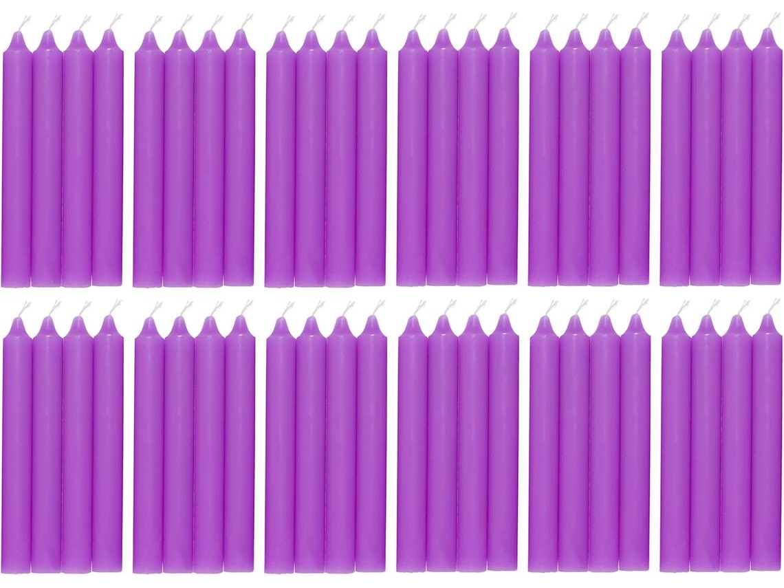 COM-FORT HOUSE- Vela de mesa Lila - Pack velas de 48 Unidades - Velas Decorativas Sin Perfume - Velas para tu Hogar