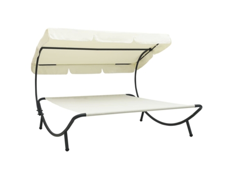 MAISON EXCLUSIVE Tumbona doble de jardín con toldo blanco crema
