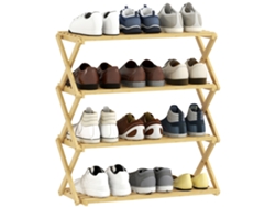 Zapatero Plegable De Bambú Con 4 Niveles, Acabado Natural.