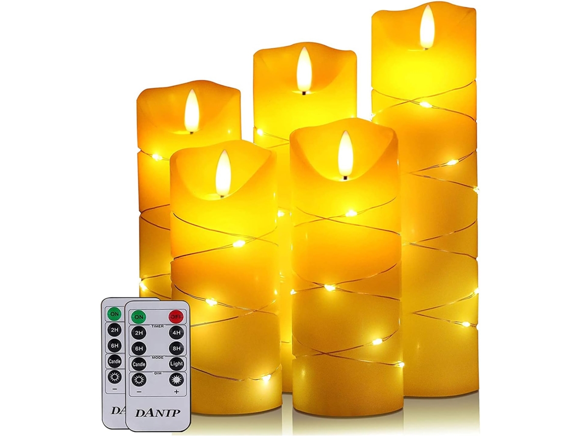 Vela Sin Llama Con Luces Led Integradas, 5 Velas Led, Control Remoto De 10 Teclas, Temporizador De 24 Horas.