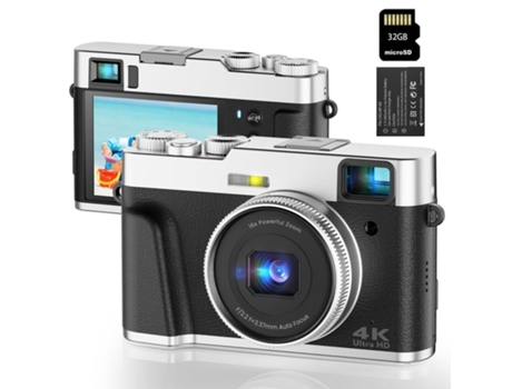 Cámara Digital Compacta TURMIN Dc202L 4K 48Mp con Enfoque Automático Zoom 16X Pantalla de 2,8 Pulgadas 32Gb Negra