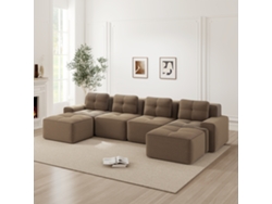 Sofá Modular En U De Pana 4 Plazas Marrón