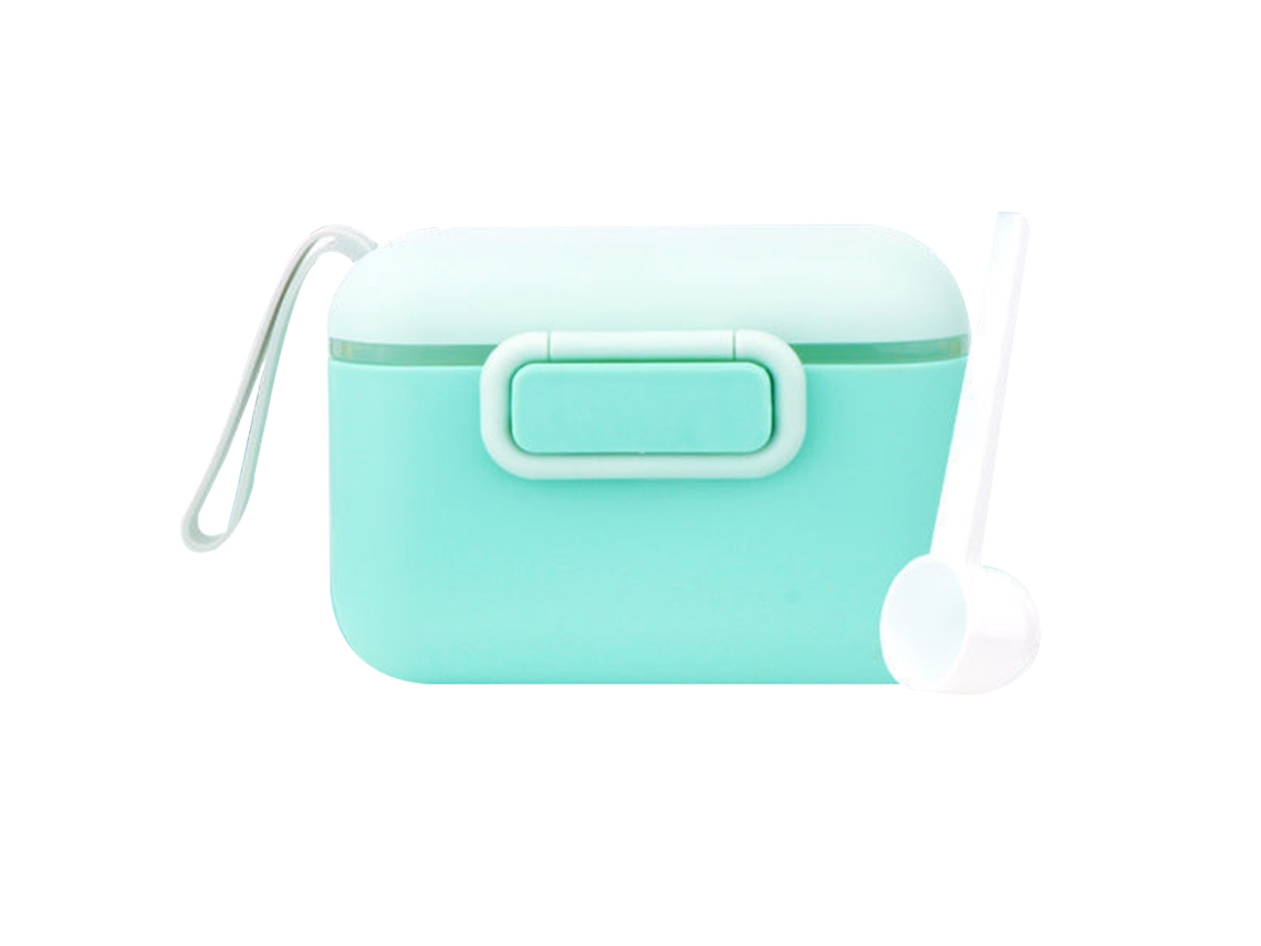 Dispensador portátil de fórmula infantil, contenedor de viaje con cuchara y nivelador, para guardar refrigerios con forma de fruta.