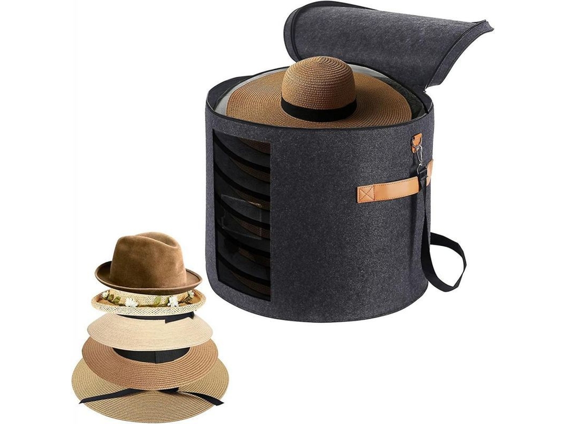 2026-caja De Sombreros Grande De Lana Doble Cremallera Con Asas Translúcida Plegable Almacenamiento Gris Oscuro