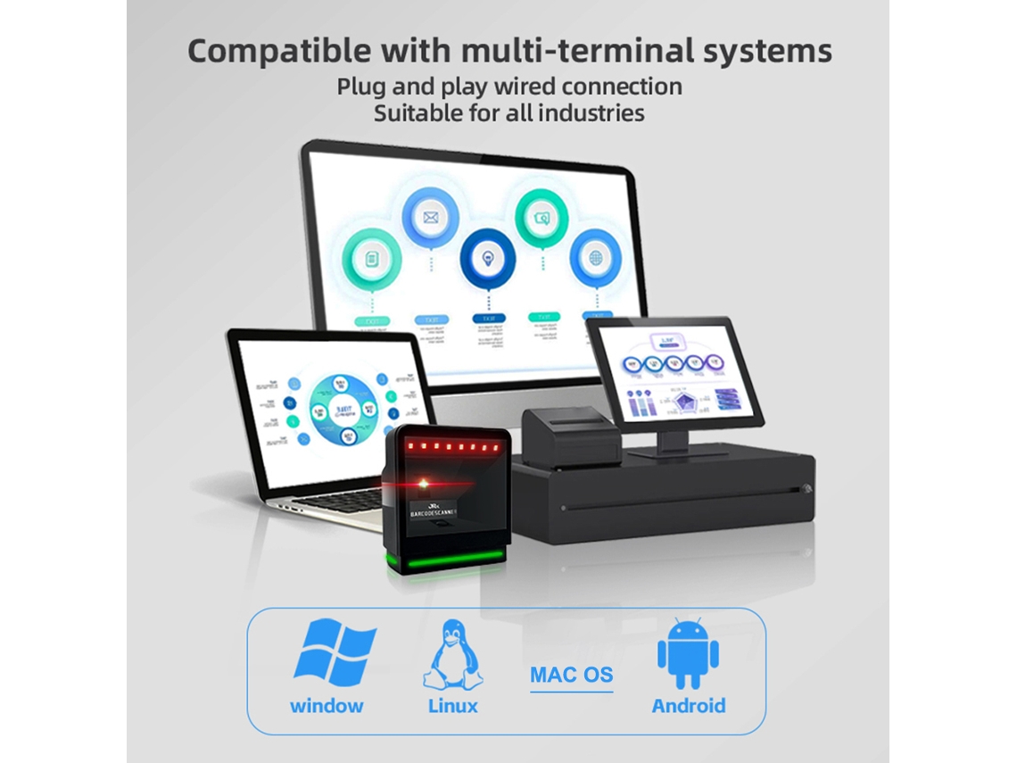 Leitor De Código De Barras De Área De Trabalho 1d 2d Leitor De Código Qr Scanner Usb Com Fio Sem Mãos De Detecção Automática