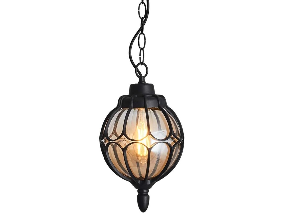 Farol Colgante Para Exteriores – Lámpara De Techo Colgante Impermeable Con Globo De Cristal – Iluminación Posmoderna (negra)