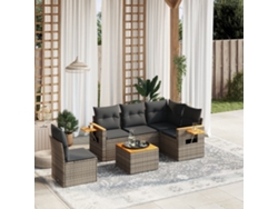 Conjunto de sofá de jardín de 6 piezas con cojines de mimbre gris, Dkd Home Decor