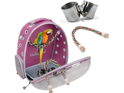 Transportín para pájaros Digitallab con percha y bandeja espaciosa, ideal para viajar (rosa)