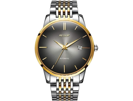 VEANXIN Reloj automático para hombre con correa de acero y fecha, resistente al agua-Plata Oro Azul