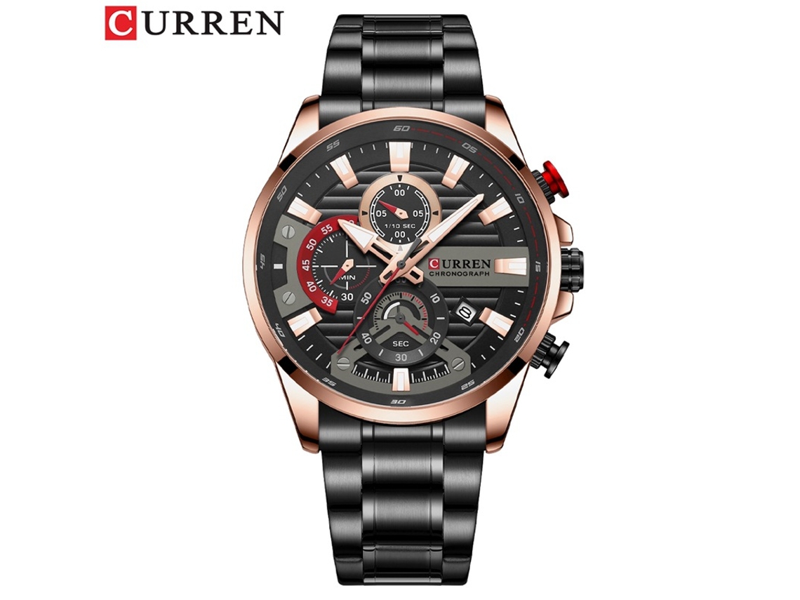 Reloj De Negocios Para Hombre (negro Y Oro Rosa) De Acero Inoxidable, Con Fecha, Seis Manecillas Y Multifuncional.