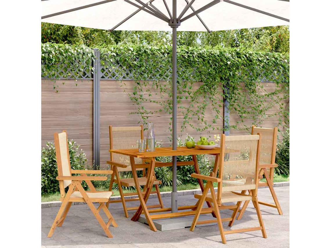 Juego de 4 sillas reclinables de jardín | Silla de exterior de madera maciza de acacia color beige