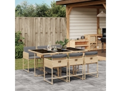 Conjunto de comedor de jardín de 7 piezas con cojines en mimbre beige mixto, DKD Home Decor