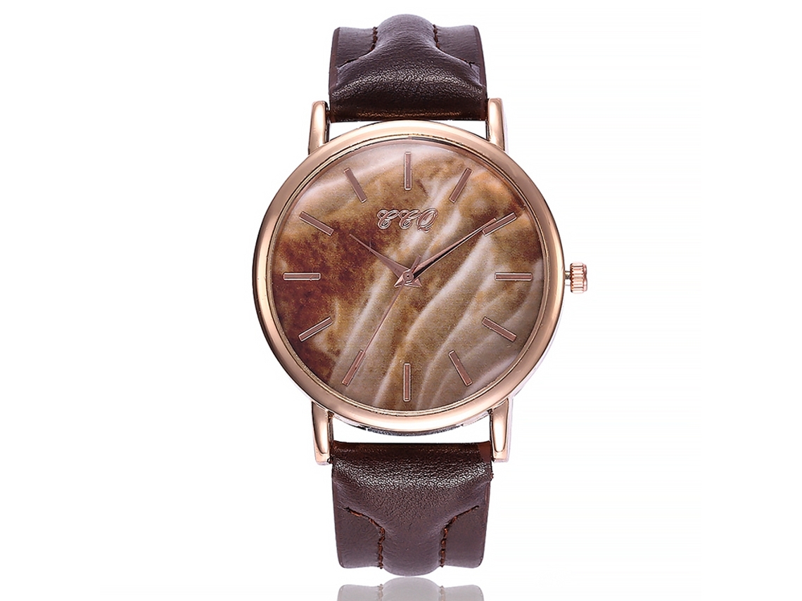 Reloj De Pulsera De Cuarzo Para Mujer Con Correa De Pu Marrón, Estampado De Mármol Ccq