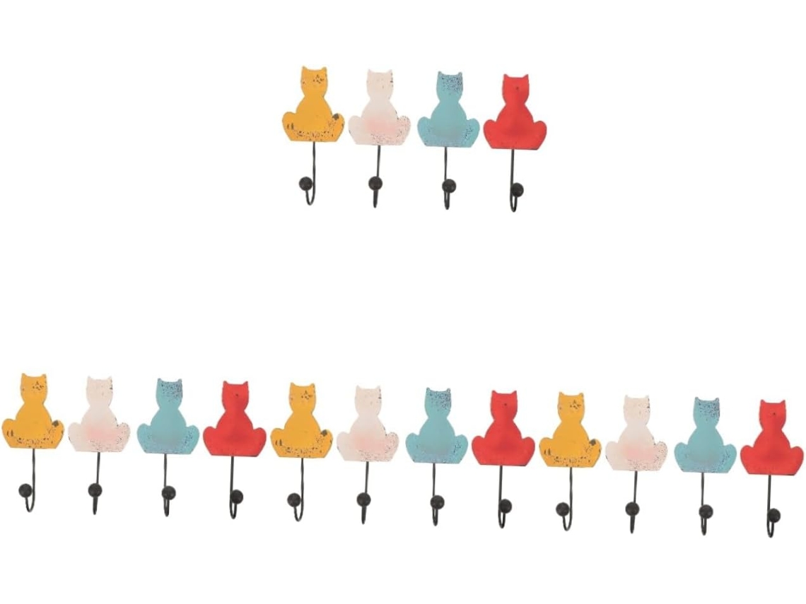 Juego de 4 ganchos decorativos con forma de gato para colgar toallas y accesorios (4 piezas)