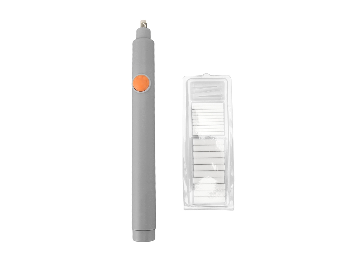 Borrador Eléctrico Para Lápiz Con 20 Recambios Longitud Ajustable Funciona Con Pilas Aaa Gris