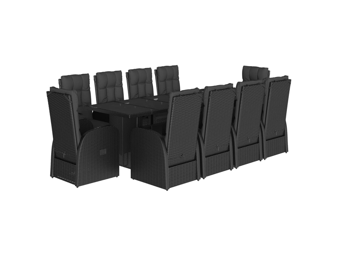 Maison Exclusive - Set De Comedor Jardín 11 Pzas Con Cojines Ratán Sintético Negro