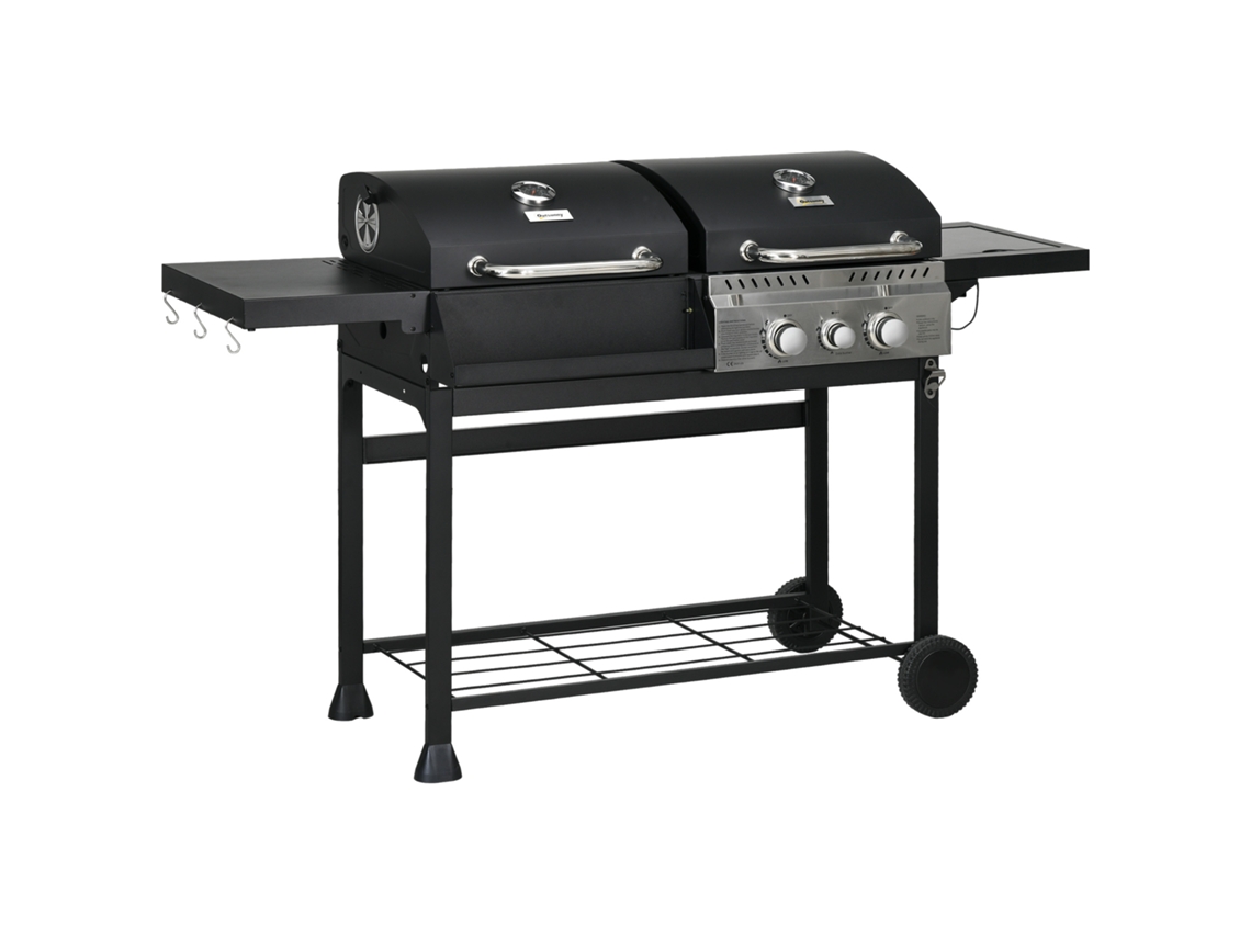Barbacoa De Gas, Incluye Termómetro Y Placas Calefactoras, 161 X 54 X 103 Cm, Color Negro Y Plata.