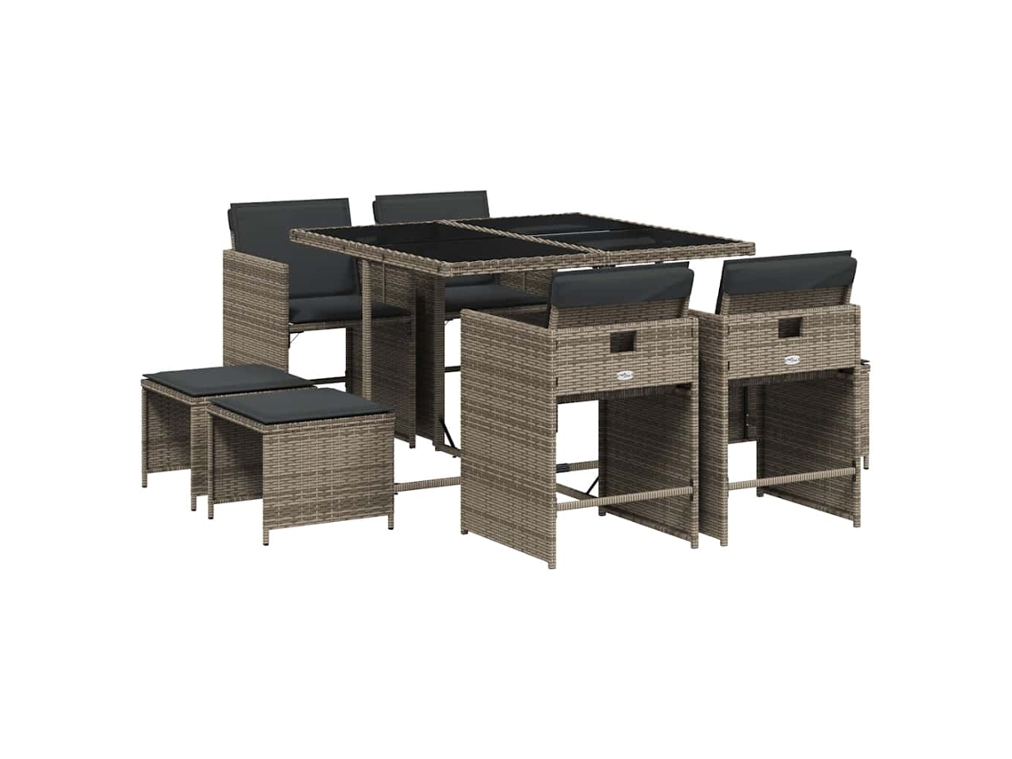 Maison Exclusive - Set Comedor Jardín 9 Pzas Y Cojines Ratán Sintético Gris