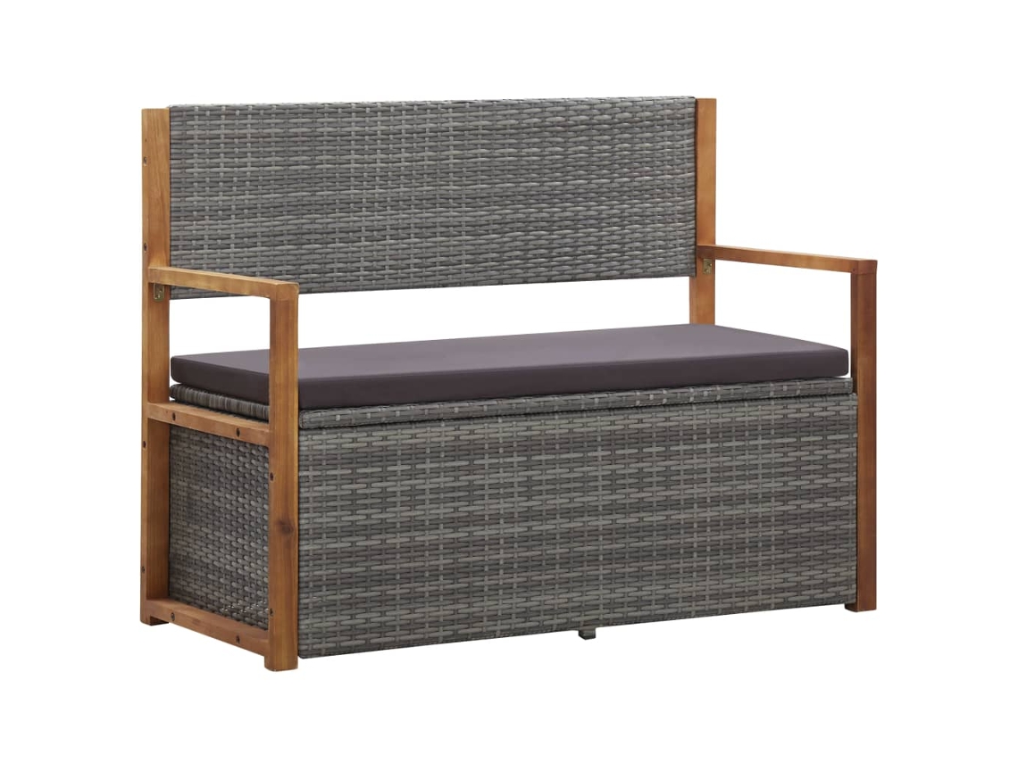 Lovely Home Banco Ordenación 115 Cm Mimbre Pe y Madera Acacia Maciza Gris