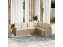 Conjunto de 6 sofás de jardín con cojines de mimbre beige Dkd Home Decor