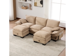 Sofá Modular 3 Plazas Pana Con 2 Otomanas Caqui