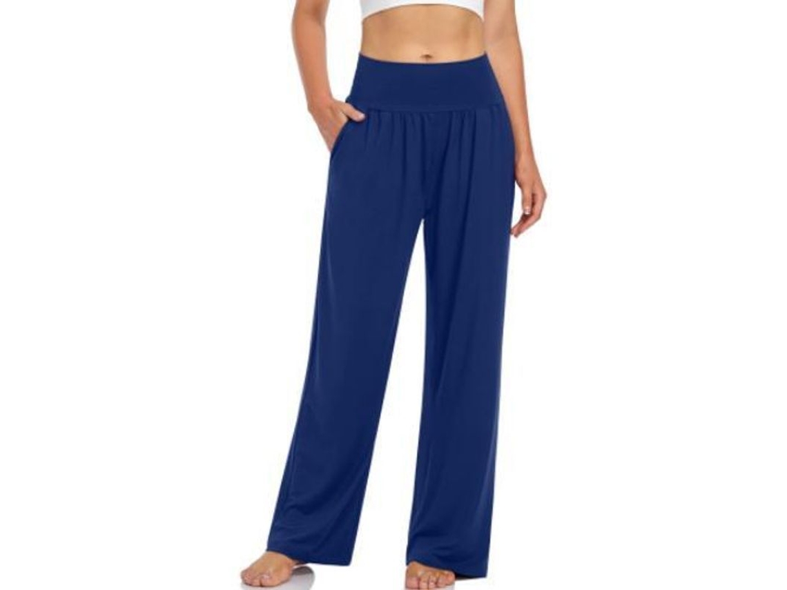 2026-pantalones Deportivos Casuales De Mujer De Pierna Ancha Alto Talle Con Bolsillos Cómodos Para Yoga Y Pijama Xxl Azul Real
