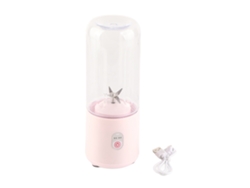 Mini Exprimidor Portátil Rosa De 500 Ml Con 6 Cuchillas Y Carga Usb Para Frutas Y Verduras.