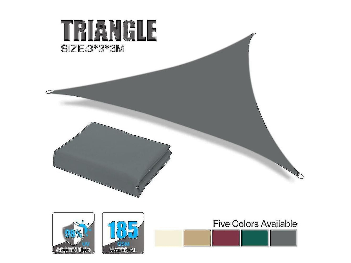Toldo triangular multiusos resistente a los rayos UV para patio, jardín o terraza, 3x3x3 m, gris | Sin marca