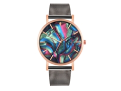 Reloj De Cuarzo De Pareja Con Correa De Malla Moda Pulsera Negro Oro Rosa