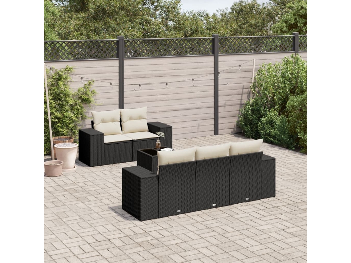Conjunto de sofá de jardín de 6 piezas con cojines, mimbre sintético negro, DKD Home Decor