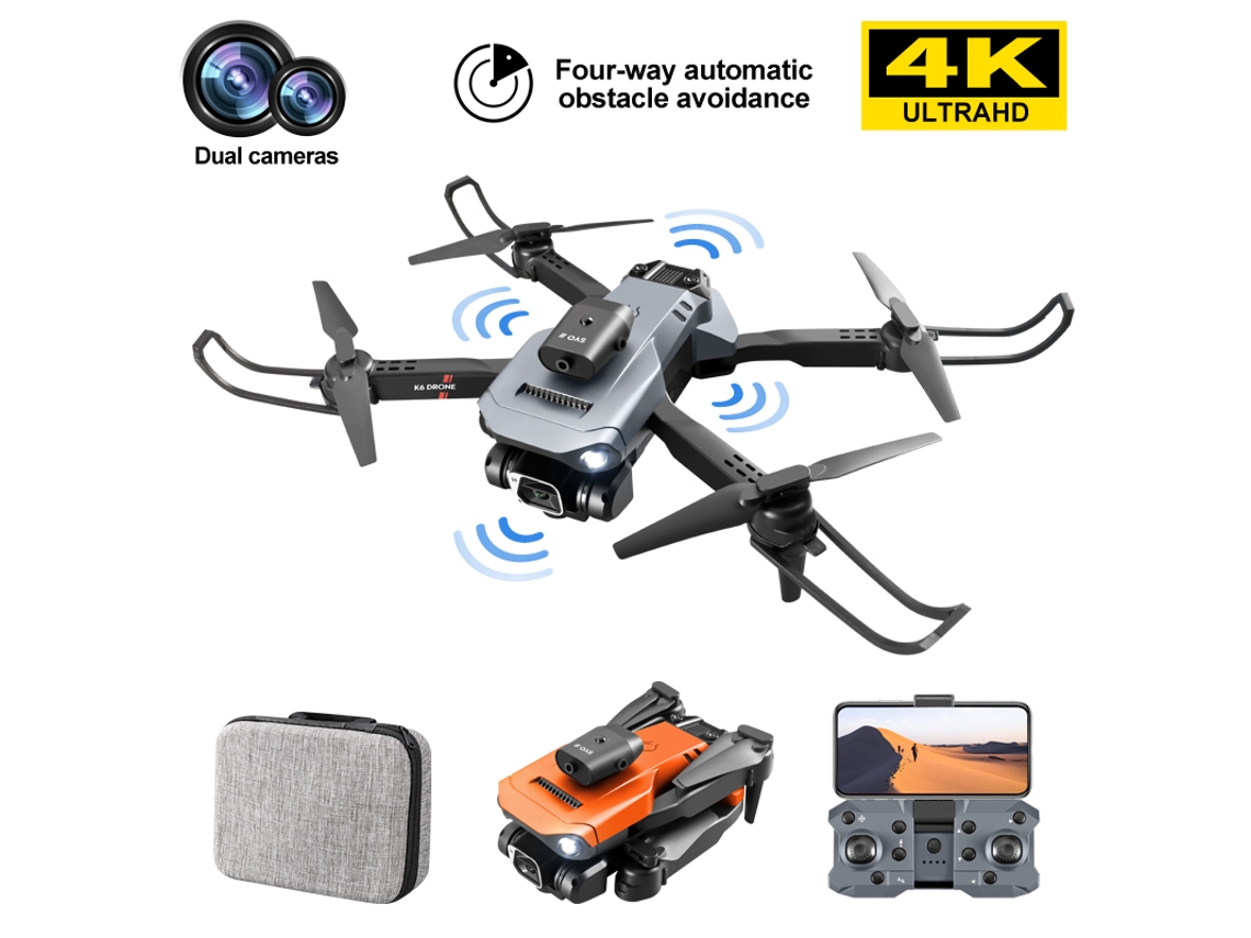 Dron plegable Bestvite K6 Pro con cámara dual 4K, visión 360° para evitar obstáculos (2 baterías, 15 minutos de autonomía, gris)