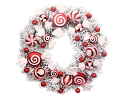 Guirnalda De Navidad De 16 Pulgadas Para Puerta Delantera, Decoración Roja Y Blanca Con Bolas Y Canes De Caramelo