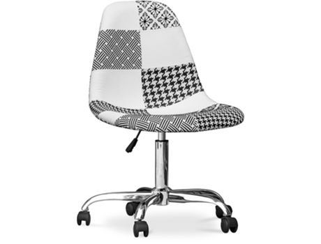 Silla de Oficina con Ruedas Silla de Oficina con Ruedas Tapizada en Patchwork Blanco y Negro Denisse 56x47cm PATCHWORK STYLE