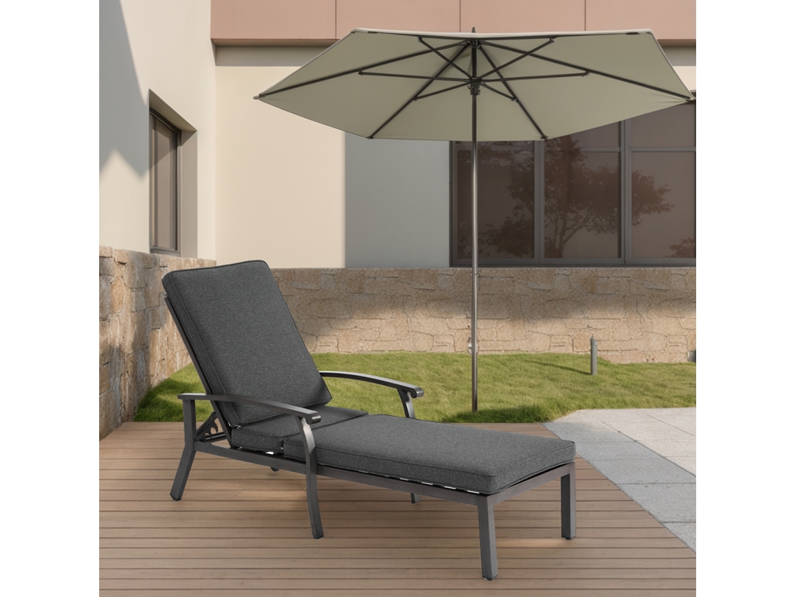 Silla de jardín con cojín de algodón, reclinable y regulable, fabricada en aluminio resistente a la corrosión, con cojín impermeable (1 unidad)