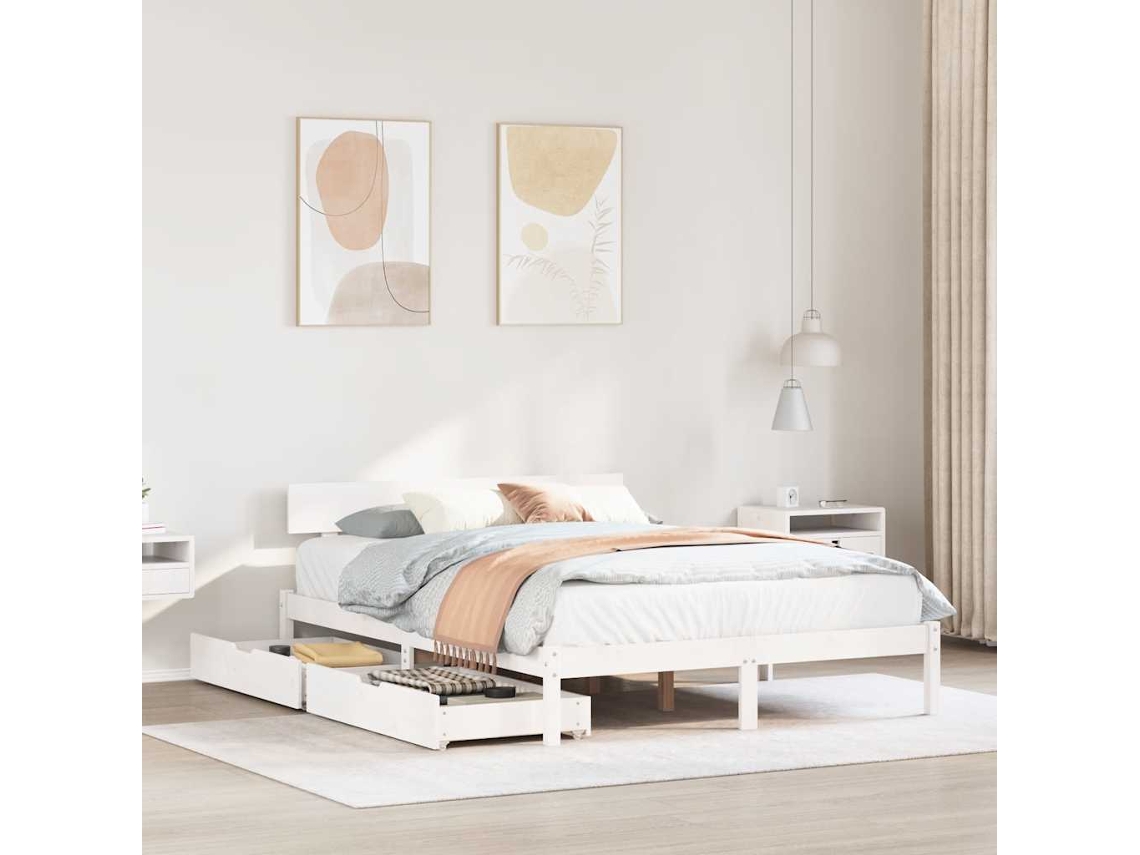 Estructura De Cama Sin Colchón Madera De Pino Blanca 120x200 Cm