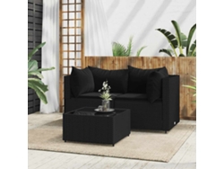 Conjunto de jardín de 3 piezas con cojines, mimbre sintético negro, DKD Home Decor