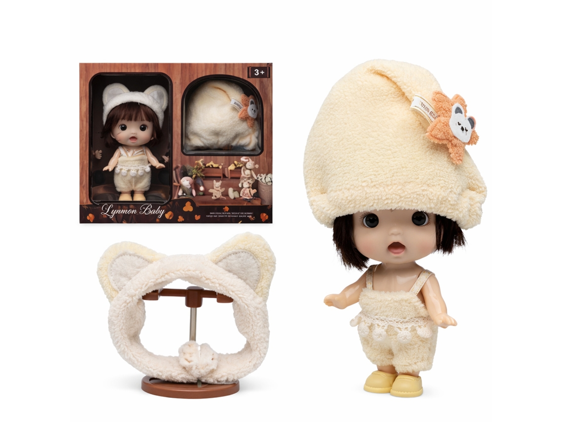 Bonequinha Com Dois Gorrinhos Lynmon Baby 264-2 Multicores