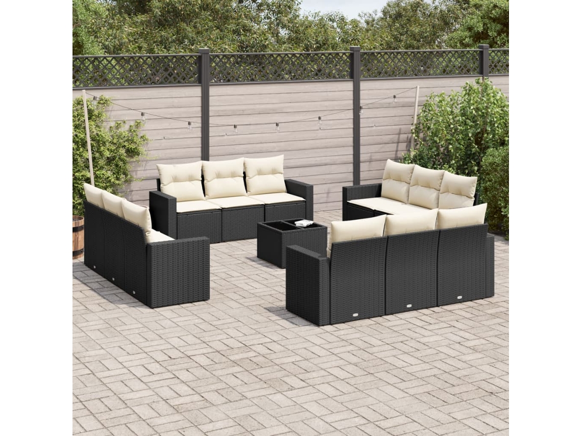 Conjunto de sofá de jardín de 13 piezas con cojines de mimbre sintético negro, Dkd Home Decor
