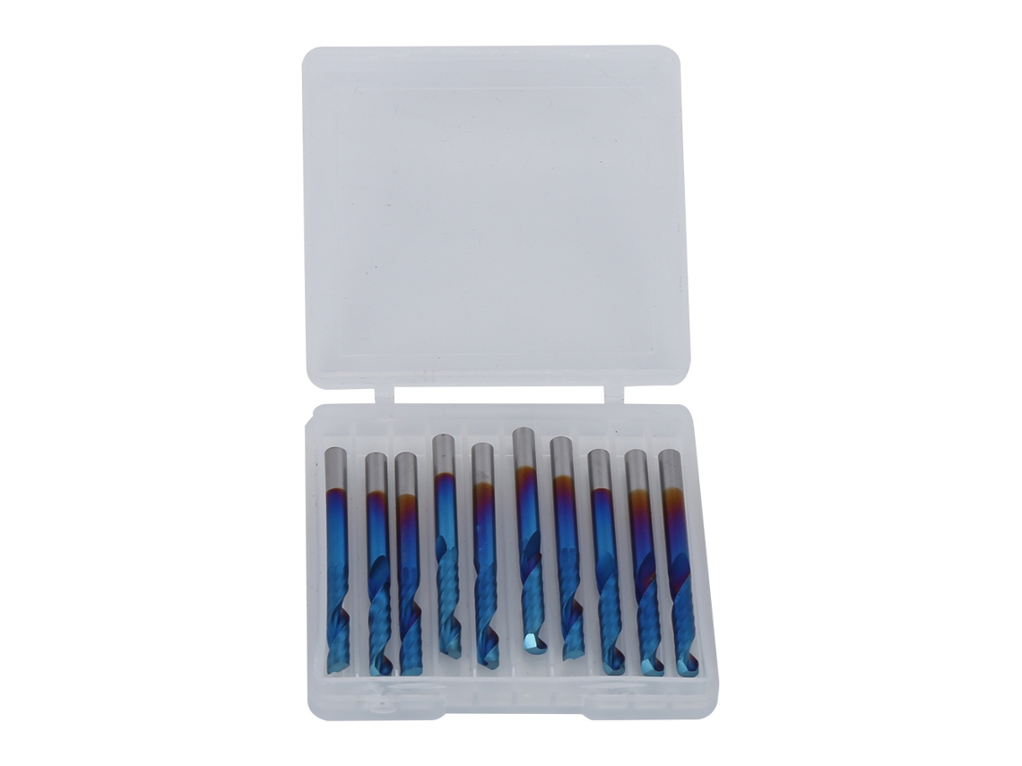 10 Fresas Espirales De Carburo Cementado Con 1 Ranura, Recubrimiento Nano, Color Azul, 3,175 Mm