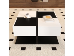 Mesa De Centro Cuadrada 70x70x35,5 Cm - 2 Cajones, Con Almacenamiento, Diseño Elegante - Negro Y Blanco