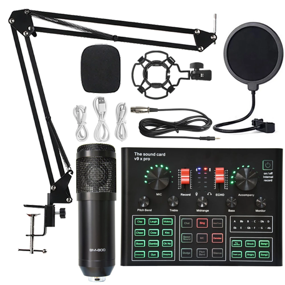 Micrófono de condensador de estudio (negro), apto para karaoke.