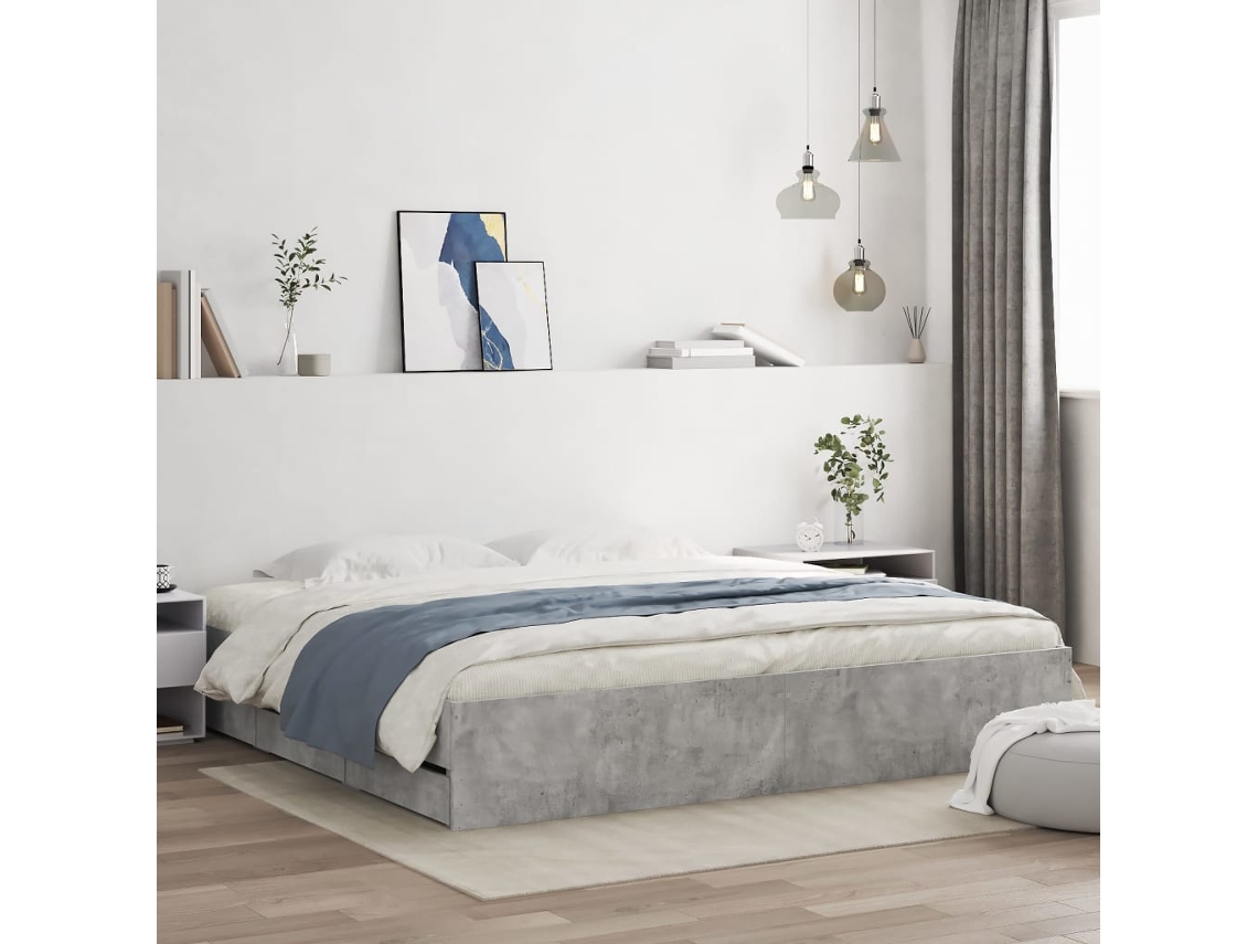 Cama Con Cajones Madera Ingeniería Gris Hormigón 160x200 Cm