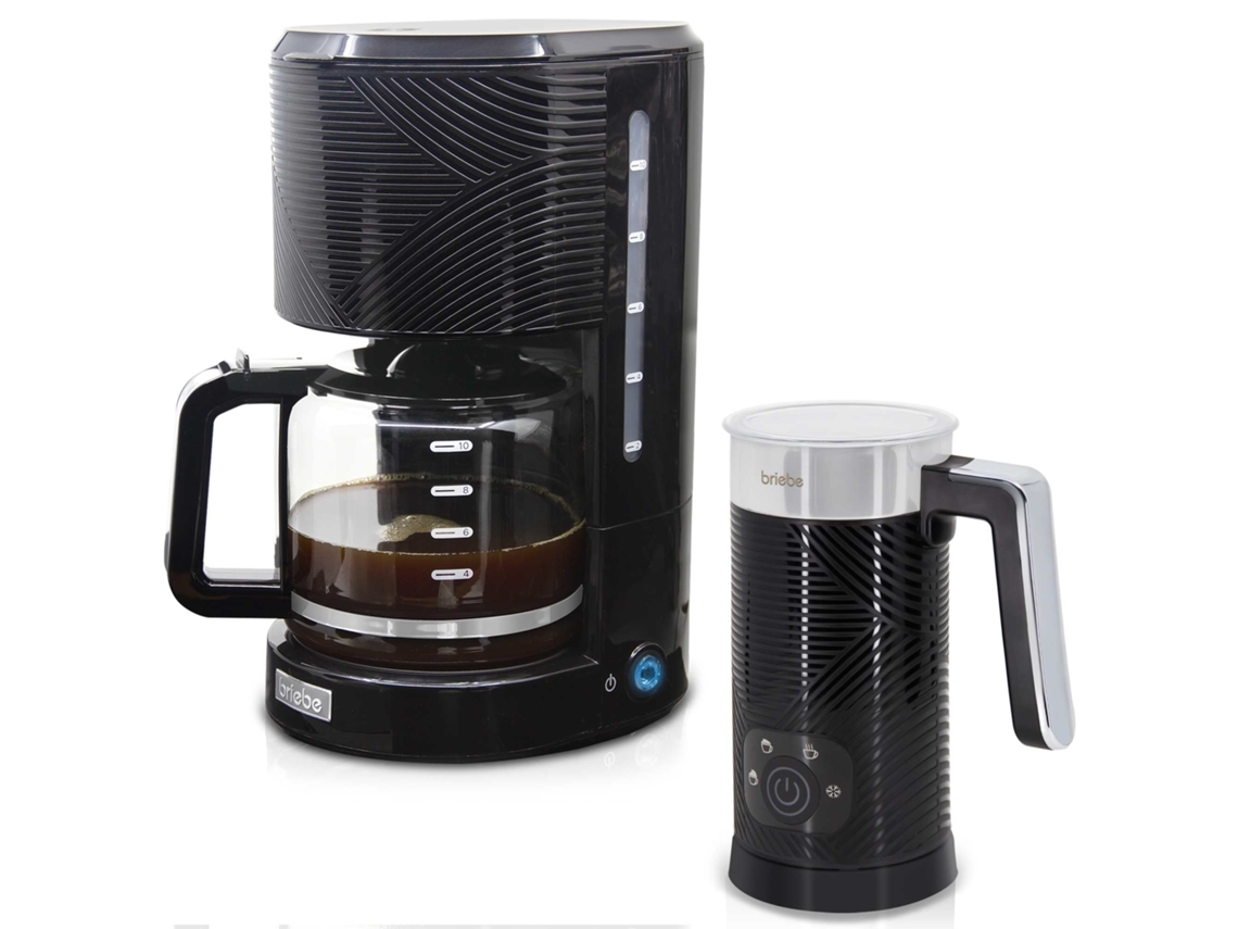 Elegance Set Cafetera Goteo 10 Tazas Café Filtro Espumador Leche Eléctrico Espuma Fría/Caliente, briebe, SKT1188BLK, negro