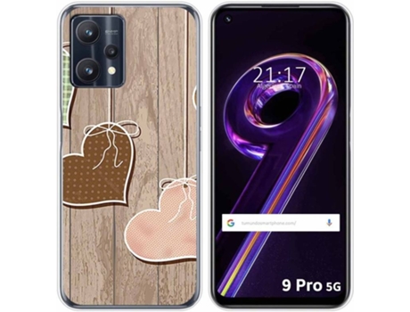 Carcasa para Realme 9 Pro 5G TUMUNDOSMARTPHONE Dibujos Corazones Madera Multicolor