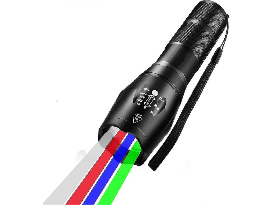Linterna 4 en 1, 300 lúmenes, con zoom, modos de luz blanca, roja, verde y azul, para caza.