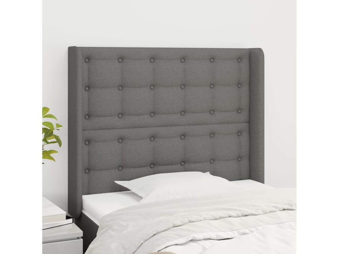 Cabecero con orejas de tela gris oscuro 103x16x118/128 cm