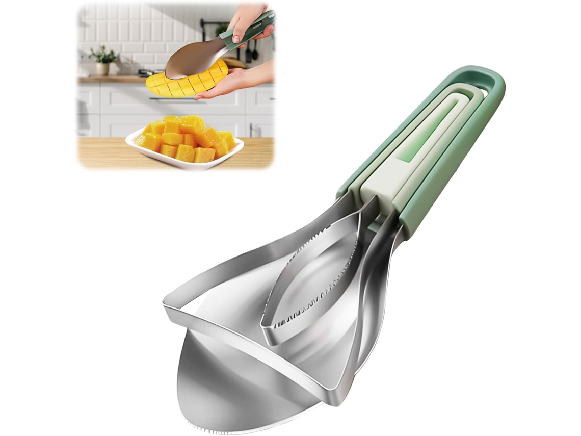 Cortador De Mango Multifuncional 3 En 1, Rebanador De Fruta De Acero Inoxidable, Deshuesador (verde) Gertiz