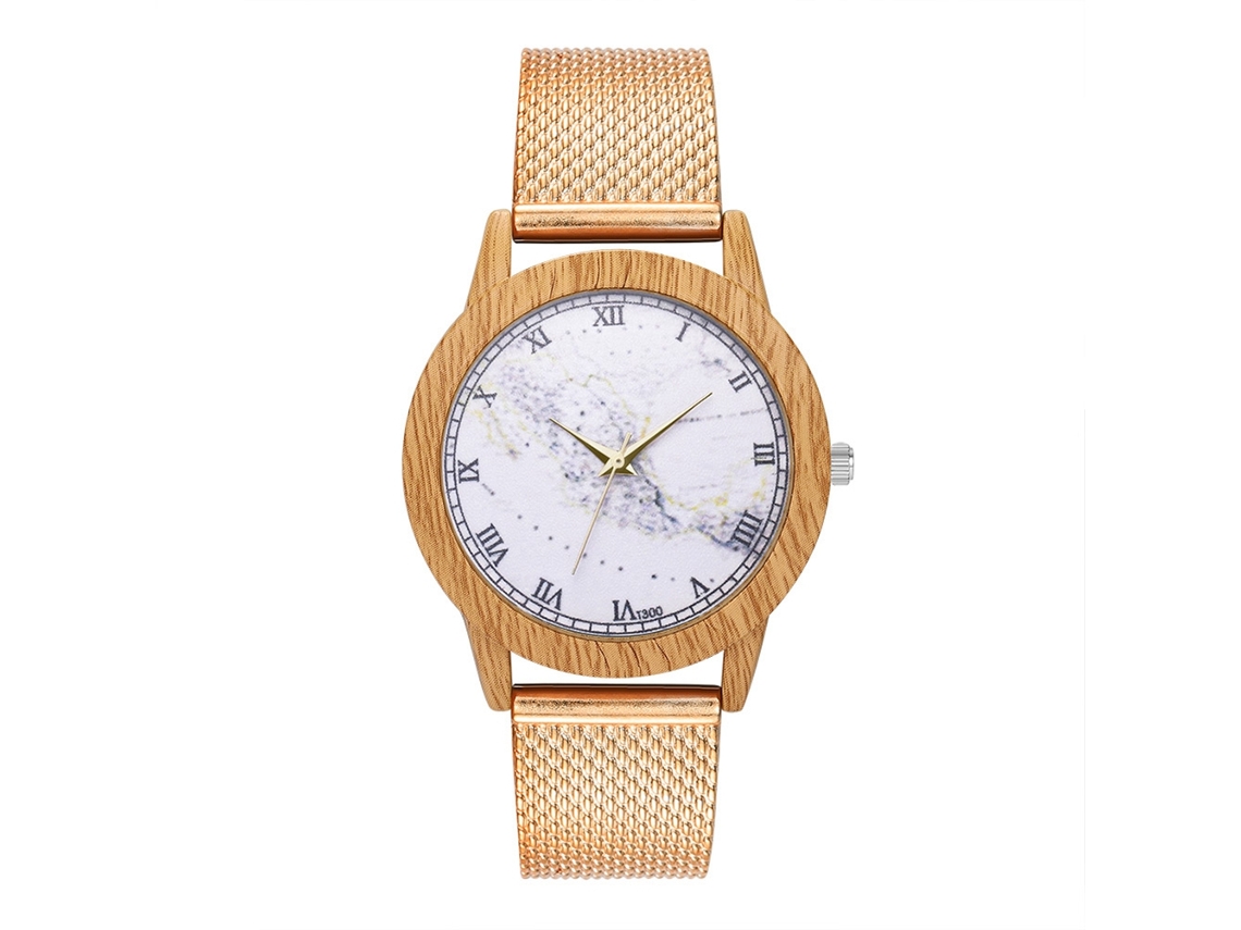 Reloj De Cuarzo Con Correa De Malla Redonda Unisex Zhoulianfa (oro Rosa)